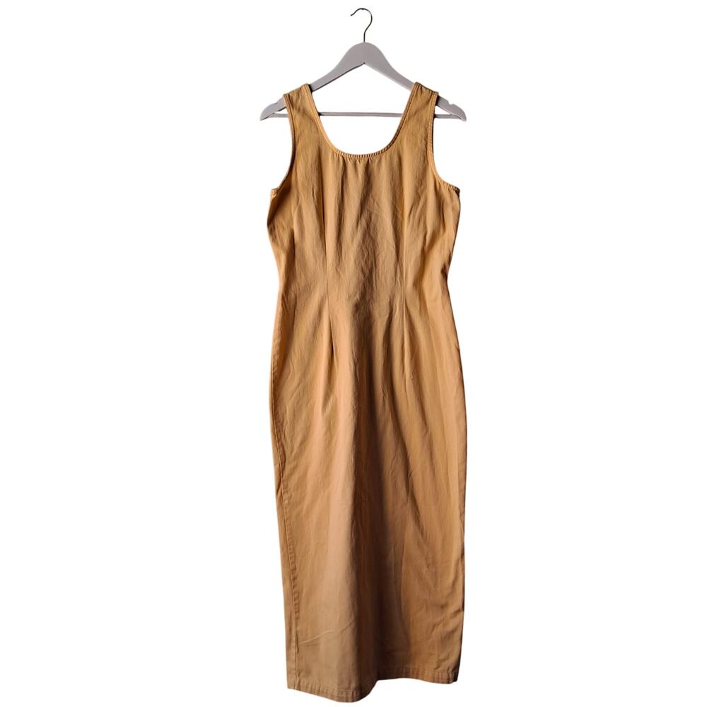 Lew Magram Dress Cotton Sleeveless Scoop Neck Maxi Sheath Yellow Womens Size 10